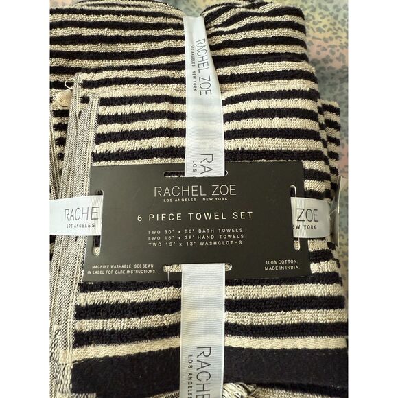 Rachel Zoe 6-Piece Luxury Cotton Towel Set – Black & Cream Stripes – NWT - Picture 2 of 5